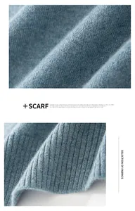 Close-up detail of soft blue cashmere knit scarf showing high-quality fabric texture