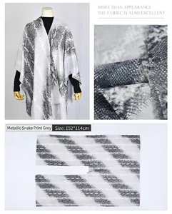 Grey snakeskin print split poncho shawl with close-up fabric detail view