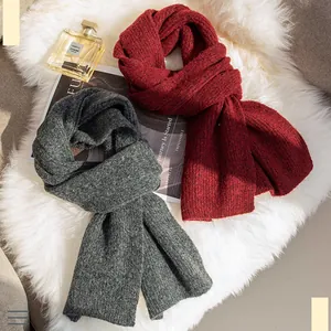 Écharpe en Tricot Mélange de Laine Couleur Unie Hommes Femmes Chaud Épais Hiver Cache-Cou Minimaliste Style Maillard Châle