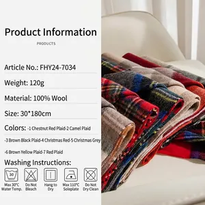 Bufanda clásica de lana a cuadros para mujer con textura suave de pashmina para invierno