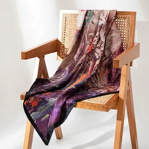 Elegant Mulberry Silk Scarf Pure Silk Square Scarf Oil Painting Floral Print Scarf Soft Neck Wrap Luxury Gift For Women