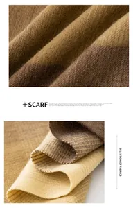 Nahaufnahme eines Wollschals mit weicher Textur in gelben und braunen Maillard-Farben