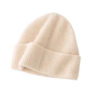 Premium soft beige 100% yak cashmere knitted beanie hat for women winter fashion accessory