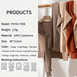100% cashmere knitted shawl scarf for women, lightweight 110g soft warm wrap, 48x112cm
