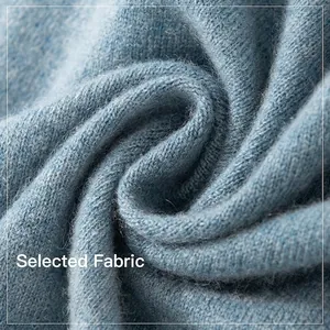 High-quality soft blue cashmere knitted shawl fabric with fine breathable texture details