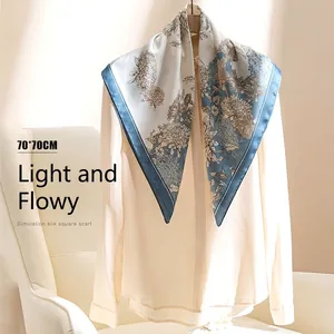 Elegant Floral Print 70cm Square Scarf For Women Satin Silk Feel Polyester Neck Scarf Headscarf Professional Office Lady Scarf Handkerchief