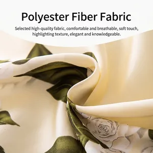 Close-up detail of an elegant floral print silk-like polyester shawl with rose pattern