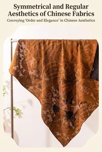 Detailed view of Chinese style silk shawl with traditional crane and cloud patterns