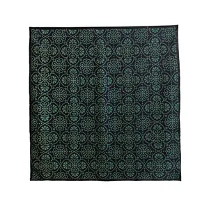 Traditional retro Chinese style mulberry silk scarf featuring green floral jacquard patterns