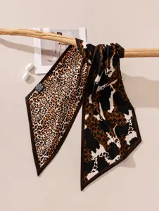 Pañuelo twilly de seda y lana con estampado de leopardo de doble cara para mujer