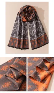 Detailed view of luxury brushed silk scarf featuring ethnic geometric patterns
