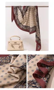 Detailed view of luxury vintage silk wool scarf featuring intricate floral patterns