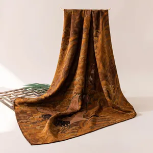 Elegant Chinese retro style Xiangyunsha mulberry silk scarf featuring a crane pattern