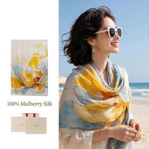 Elegant Mulberry Silk Scarf Long Lightweight Floral Printed Shawl For Women Teacher Mother Day Gift Accessory