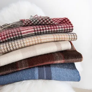 Women Wool Scarf Winter Thickened Plaid Patchwork Scarf Elegant Houndstooth Tassel Warm Neckerchief For New Year Christmas