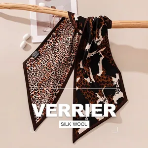 Elegant silk wool animal print scarf with leopard and cow patterns for fashionable women