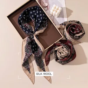 Premium vintage silk wool scarf featuring elegant paisley floral patterns for women