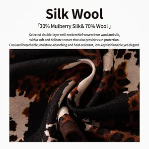 Luxury silk and wool blend scarf with classic brown leopard print texture