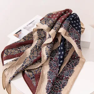 Vintage luxury silk wool blend scarf with elegant floral patterns and burgundy borders