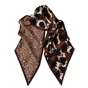 Stylish double-layered leopard print silk wool blend scarf with unique diagonal cut ends
