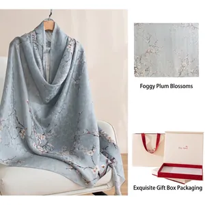 Sciarpa in Seta di Gelso di Lusso da Donna Stampa Fronte-Retro Sottile Scialle di Seta Motivo Floreale Con Confezione Regalo Accessorio Moda