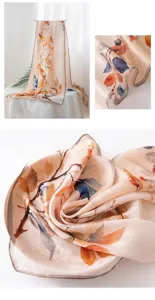 Elegant mulberry silk scarf with autumn leaf pattern and intricate jacquard detail