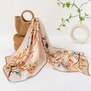 Luxurious mulberry silk scarf with elegant autumn leaf print for high-end fashion gift