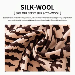Premium silk and wool blend triangle scarf with houndstooth pattern, soft and warm.