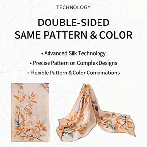 Elegant mulberry silk scarf with autumn leaf print and double-sided printing technology