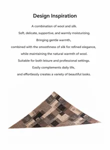 Elegant detailed view of plaid silk wool blend triangular scarf with floral patterns