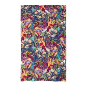 Vibrant long silk scarf featuring colorful phoenix feather and floral print for women