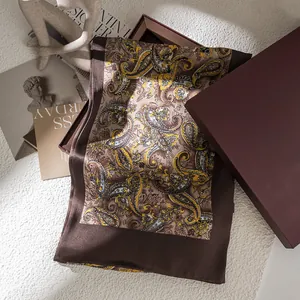 Bufanda de seda de lujo para hombre con estampado de cachemira y caja de regalo