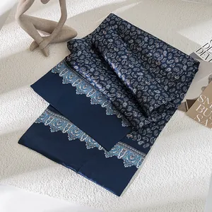 Bufanda de seda de morera para hombre con estampado paisley azul marino, diseño elegante