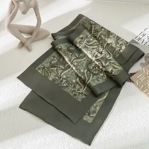 Bufanda de seda de morera para hombre con estampado paisley verde oliva, estilo retro