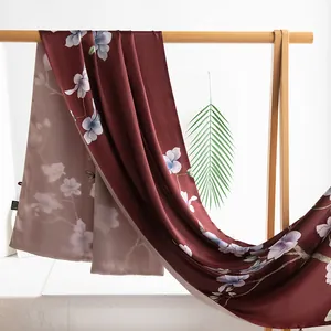 Luxuriöser 100% Maulbeerseide Schal Für Damen Elegant Bedruckt Floral Kranich Langer Wickel Mode Leichter Seidenschal Geschenk
