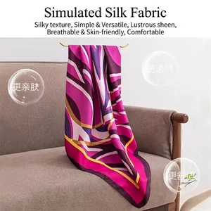 90cm square silk-like scarf with vibrant ethnic floral print pattern
