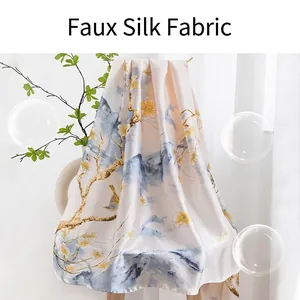 Elegant vintage floral imitation silk scarf and lightweight sun-protection shawl for women