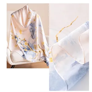 Vintage elegant floral satin silk scarf and lady's travel sunscreen shawl wrap