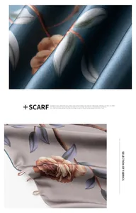 Close-up detail of high-quality mulberry silk scarf with elegant rose floral print