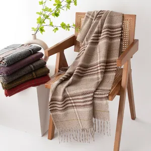 Damen Weicher Kaschmir-Imitat Karierter Druck Schal Warmer Winter Langer Fransen Schal Wrap Retro Checkered Fashion Accessory Geschenk