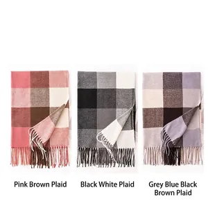 Large plaid scarf for men and women, soft imitation cashmere warm wrap with tassels