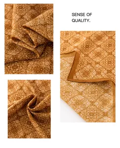 Close-up detail of retro patterned cotton linen square scarf with fine stitching