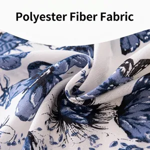 Detailed view of high-quality polyester fabric with elegant blue floral print