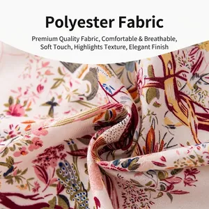 Beige floral imitation silk scarf with lightweight and soft polyester fabric texture detail