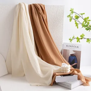 Soft solid color wool scarf shawl for women in cream and camel