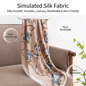 Elegante bufanda de seda sintética con estampados florales y cadenas vintage