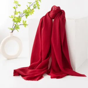 Elegant soft solid red wool scarf for women versatile lightweight four-season shawl