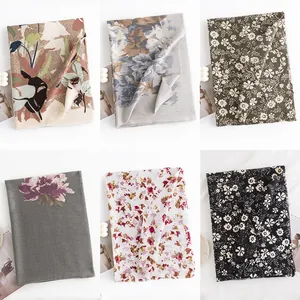 Women Vintage Cashmere Feel Warp Knitted Polyester Floral Scarf Thickened Fall Winter Printed Pashmina Shawl Fringe Wrap