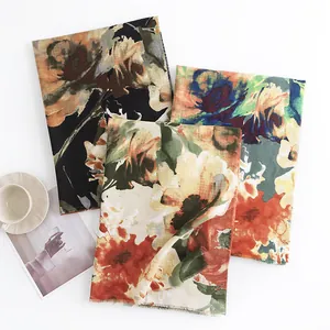 Elegant floral print faux cashmere scarves for women, warm winter pashmina shawls