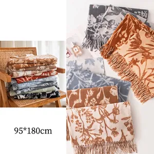 Floral Paisley Print Polyester Scarf Women Winter Warm Imitation Cashmere Soft Fringe Shawl Wrap Couple Neck Scarf Accessory